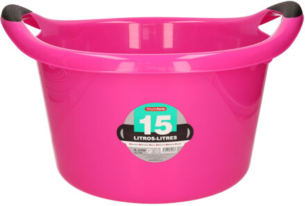 Groot kunststof teiltje/afwasbak rond met handvatten 15 liter roze