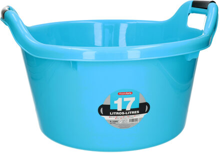 Groot kunststof teiltje/afwasbak rond met handvatten 17 liter blauw