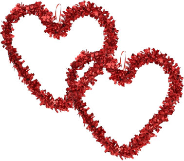 Groot Valentijnsdag decoratie hart - 2x - 35 x 28 cm - rood - folie - liefde / huwelijk thema versie