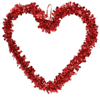 Groot Valentijnsdag decoratie hart - 35 x 28 cm - rood - folie - liefde / huwelijk thema versiering