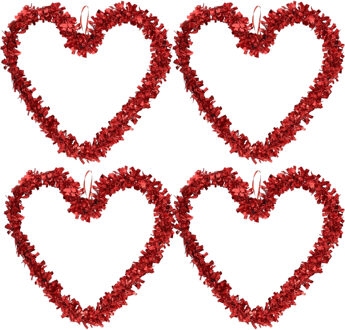 Groot Valentijnsdag decoratie hart - 4x - 35 x 28 cm - rood - folie - liefde / huwelijk thema versie