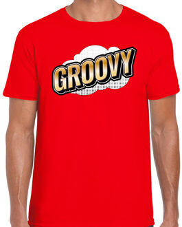 Groovy fun tekst t-shirt voor heren rood in 3D effect L