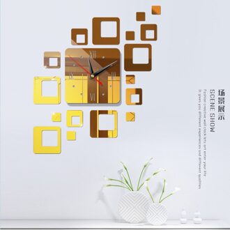 Grote Acryl Wandklok Grote Horloge Sticker Verwijderbare 3D Stickers Romeinse Cijfers Diy Muur Moderne Home Office Decor donker goud