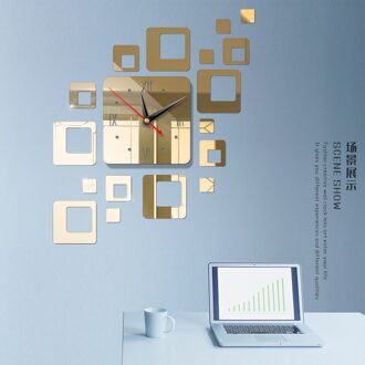 Grote Acryl Wandklok Grote Horloge Sticker Verwijderbare 3D Stickers Romeinse Cijfers Diy Muur Moderne Home Office Decor licht goud