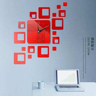 Grote Acryl Wandklok Grote Horloge Sticker Verwijderbare 3D Stickers Romeinse Cijfers Diy Muur Moderne Home Office Decor Rood