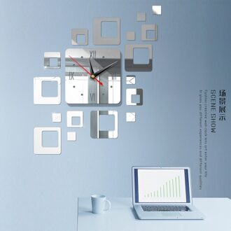 Grote Acryl Wandklok Grote Horloge Sticker Verwijderbare 3D Stickers Romeinse Cijfers Diy Muur Moderne Home Office Decor Zilver