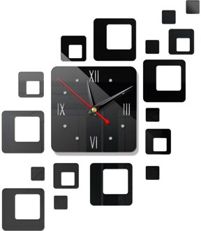 Grote Acryl Wandklok Grote Horloge Sticker Verwijderbare 3D Stickers Romeinse Cijfers Diy Muur Moderne Home Office Decor zwart