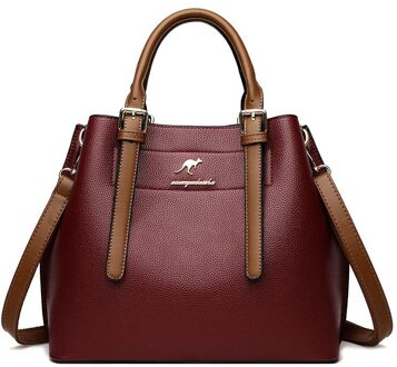 Grote Capaciteit Casual Handtassen Pu Lederen Schoudertassen Voor Vrouwen Eenvoudige Vrouwelijke Crossbody Tas wijn rood