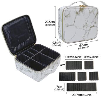Grote Capaciteit Cosmetische Tas Pu Leer Verstelbare Ruimte Mode Draagbare Make-Up Geval PU wit Marble