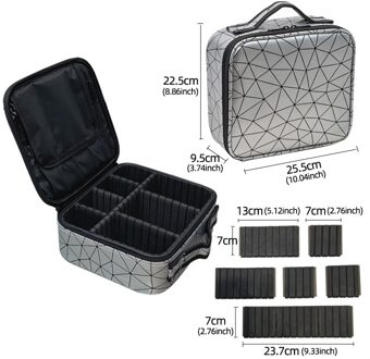 Grote Capaciteit Cosmetische Tas Pu Leer Verstelbare Ruimte Mode Draagbare Make-Up Geval PU zilver Diamond