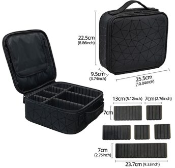 Grote Capaciteit Cosmetische Tas Pu Leer Verstelbare Ruimte Mode Draagbare Make-Up Geval PU zwart Diamond