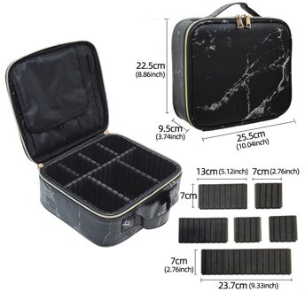 Grote Capaciteit Cosmetische Tas Pu Leer Verstelbare Ruimte Mode Draagbare Make-Up Geval PU zwart Marble