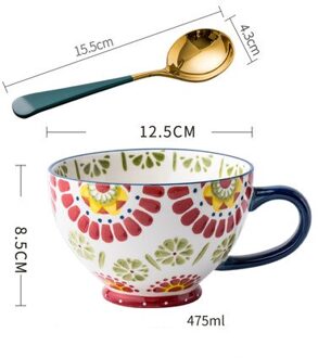 Grote Capaciteit Creatieve Handgeschilderde Havermout Ontbijt Cup Huishoudelijke Water Cup Capaciteit Kom Trendy Mark Keramische Cup 003