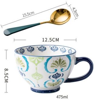 Grote Capaciteit Creatieve Handgeschilderde Havermout Ontbijt Cup Huishoudelijke Water Cup Capaciteit Kom Trendy Mark Keramische Cup 004