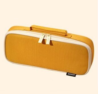 Grote Capaciteit Draagbare Dubbele Laag Eenvoudige Effen Kleur Doek Etui Briefpapier Met Verwijderbare Compartiment Schoolbenodigdheden geel