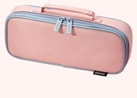 Grote Capaciteit Draagbare Dubbele Laag Eenvoudige Effen Kleur Doek Etui Briefpapier Met Verwijderbare Compartiment Schoolbenodigdheden Roze