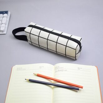 Grote Capaciteit Etui Zwart En Wit Plaid Canvas Etui Student Draagbare Etui Briefpapier Zak Briefpapier Doos