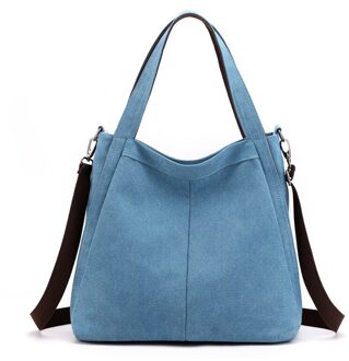 Grote Capaciteit Luxe Handtassen Vrouwelijke Draagtas Vrouwen Casual Canvas Handtas Opvouwbare Herbruikbare Schoudertassen Solid Blauw