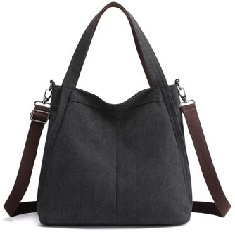 Grote Capaciteit Luxe Handtassen Vrouwelijke Draagtas Vrouwen Casual Canvas Handtas Opvouwbare Herbruikbare Schoudertassen Solid zwart