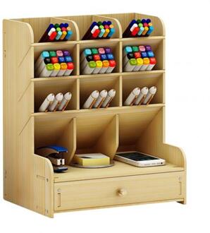 Grote Capaciteit Pennenhouder Potlood Make Storage Box Desktop Organizer Stand Case School Kantoorbenodigdheden wit Maple Wood