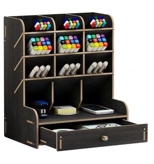 Grote Capaciteit Pennenhouder Potlood Make Storage Box Desktop Organizer Stand Case School Kantoorbenodigdheden zwart