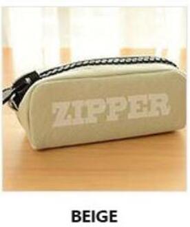 Grote Capaciteit Rits Etui Voor Scholieren, Grote Rits Potlood Tas Beige
