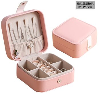 Grote Capaciteit Sieraden Doos Lederen Make-Up Sieraden Multi-layer Sieraden Opbergdoos klein roze