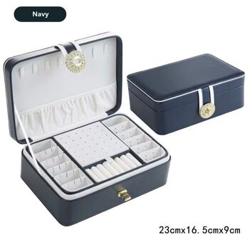 Grote Capaciteit Sieraden Doos Lederen Make-Up Sieraden Multi-layer Sieraden Opbergdoos marinier