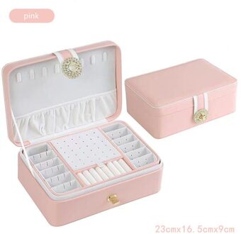 Grote Capaciteit Sieraden Doos Lederen Make-Up Sieraden Multi-layer Sieraden Opbergdoos Roze