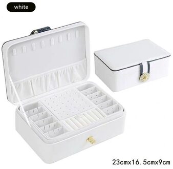 Grote Capaciteit Sieraden Doos Lederen Make-Up Sieraden Multi-layer Sieraden Opbergdoos wit