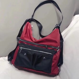 Grote Capaciteit Vrouw Messenger Bag Vrouwelijke Nylon Schoudertassen Doek Mochila Bolsos wijn rood