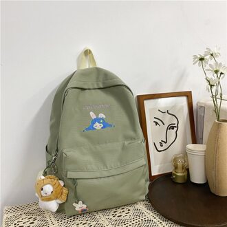 Grote Capaciteit Vrouwelijke Studenten Rugzak Koreaanse Japanse Schattig Meisje Boekentas Casual Solid Pure En Verse Reistas Waterdicht groen met pendant