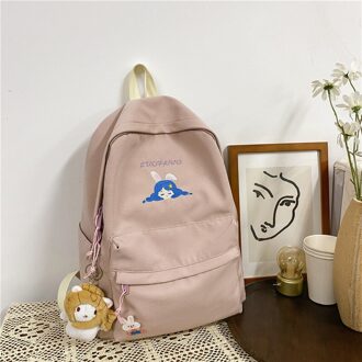 Grote Capaciteit Vrouwelijke Studenten Rugzak Koreaanse Japanse Schattig Meisje Boekentas Casual Solid Pure En Verse Reistas Waterdicht roze met pendant