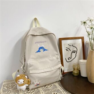 Grote Capaciteit Vrouwelijke Studenten Rugzak Koreaanse Japanse Schattig Meisje Boekentas Casual Solid Pure En Verse Reistas Waterdicht wit met pendant