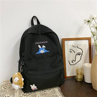 Grote Capaciteit Vrouwelijke Studenten Rugzak Koreaanse Japanse Schattig Meisje Boekentas Casual Solid Pure En Verse Reistas Waterdicht zwart met pendant