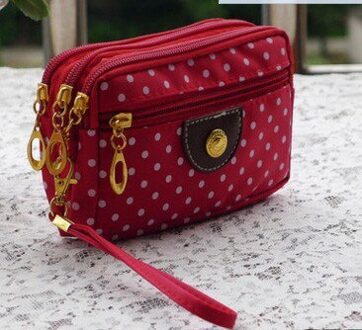 Grote Capaciteit Vrouwen Canvas Portefeuilles Vrouwelijke Lange Clutch Bag Rits Portemonnees Dame Messenger Wave Tas Broekzak Kaarthouders Telefoon wijn rood