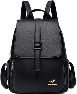 Grote Capaciteit Vrouwen Lederen Rugzakken Sac A Dos Vrouwelijke Schoudertassen Vrouwelijke Bagpack Dames Reizen Rugzakken Voor Tienermeisjes zwart