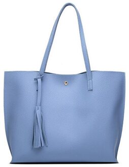 Grote Capaciteit Vrouwen Schoudertassen Met Kwastje Vintage Vrouwelijke Messenger Bags Toevallige Ontwerpers Pu Lederen Handtassen licht blauw