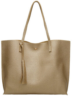 Grote Capaciteit Vrouwen Schoudertassen Met Kwastje Vintage Vrouwelijke Messenger Bags Toevallige Ontwerpers Pu Lederen Handtassen licht gouden