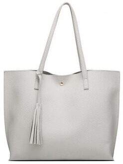 Grote Capaciteit Vrouwen Schoudertassen Met Kwastje Vintage Vrouwelijke Messenger Bags Toevallige Ontwerpers Pu Lederen Handtassen licht grijs