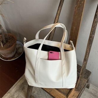 Grote Capaciteit Vrouwen Top-Handvat Tassen Effen Kleur Lederen Schoudertas Shopper Tassen Voor Vrouwen Sac Een belangrijkste wit