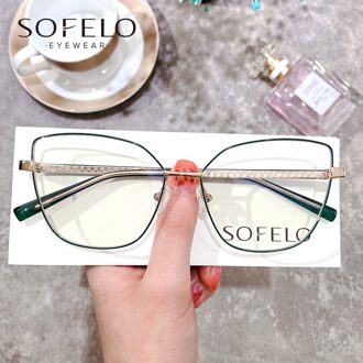 Grote Cat Eye Prescription Frame Bijziendheid Optische Glazen Frame Vrouwen Clear Anti Blauw Licht Brillen Frame Vrouwelijke Computer Eyewear groen