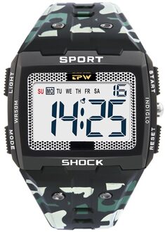 Grote Cijfers Mannen Sport Horloge Digitale Multifunctionele Alarm Chrono 5Bar Waterdicht Back Light Vierkante Scherm camouflage