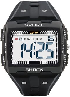 Grote Cijfers Mannen Sport Horloge Digitale Multifunctionele Alarm Chrono 5Bar Waterdicht Back Light Vierkante Scherm zwart