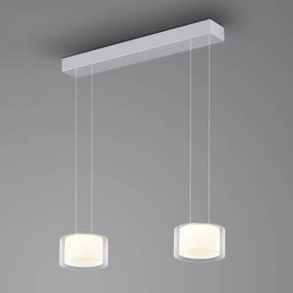 Grote Clear LED hanglamp, 2-lamps geanodiseerd aluminium, helder, opaalwit