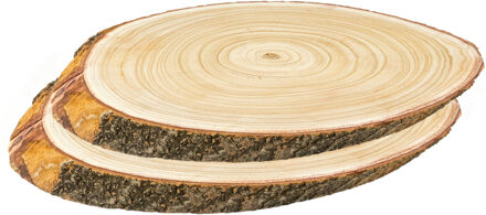 Grote decoratie boomschijven - 2x - hout - 51 x 32 x 4 cm - ovaal