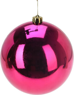 Grote decoratie kerstbal - fuchsia roze - 18 cm - kunststof - Kerstbal