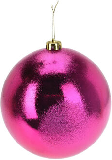 Grote decoratie kerstbal - fuchsia roze - 18 cm - kunststof - Kerstbal