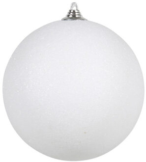 Grote decoratie kerstbal - wit glitters - 25 cm - kunststof - kerstversiering