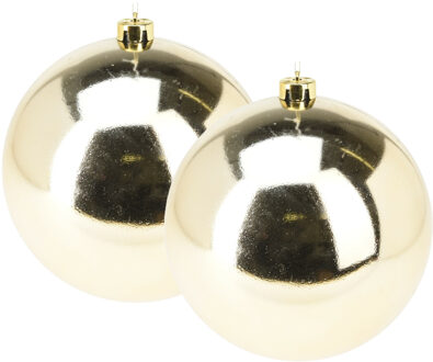 Grote decoratie kerstballen - 2x - goud - 18 cm - kunststof - glimmend - kerstversiering